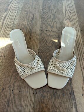 Nine West Women’s Cream Woven Slide Heeled Sandals Size 8.5